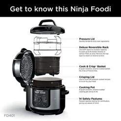 Ninja FD401 Foodi 12-in-1 Deluxe XL 8 Qt. Pressure Cooker & Air Fryer That Steams, Slow Cooks, Sears, Sautés, Dehydrates & More, With 5 Qt. Crisper Basket, Deluxe Reversible Rack & Recipe Book, Silver -KitchenAid Shop 51OekPJ7KjL