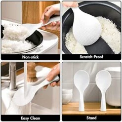 2 Pcs Plastic Rice Paddle,Non Stick Standing Rice Spoon Scooper Spatula,Heat Resistant Rice Cooker Spoon (White) -KitchenAid Shop 51OoZkWtM4L