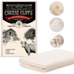 Dayetzo Cheesecloth For Straining 18 Sq. Ft (2 Yards) - Grade 90 Unbleached, Organic Cotton Muslin Cloth With Hemmed Edges – Ultra Fine, Washable Cheese Cloths For Cooking, Baking, Holiday Decorations