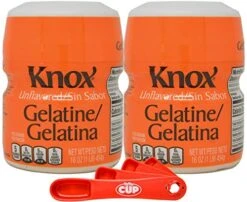 Knox Gelatine Unflavored Clear, Bulk 16 Ounce (Pack Of 2) With By The Cup Measuring Spoons