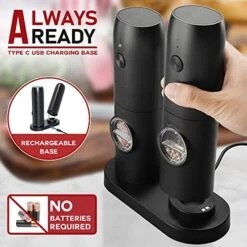Electric Salt And Pepper Grinder Set Of 2,automatic Pepper Mill,USB Rechargeable,Adjustable Coarseness,One-handed Operation,ceramic Burr,refillable,Auto Grinders With Charging Base LED Light -KitchenAid Shop 51Ox7Rl2rhL