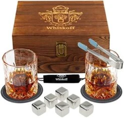 Hiskey Glass Set Of 2 - Bourbon Whiskey Stones Gift Set For Men - Includes Crystal Whisky Rocks Glasses, Chilling Stones, Slate Coasters - Scotch Glasses In Wooden Box - Wisky Burbon Retirement Gifts -KitchenAid Shop 51P7mR UnTL. AC