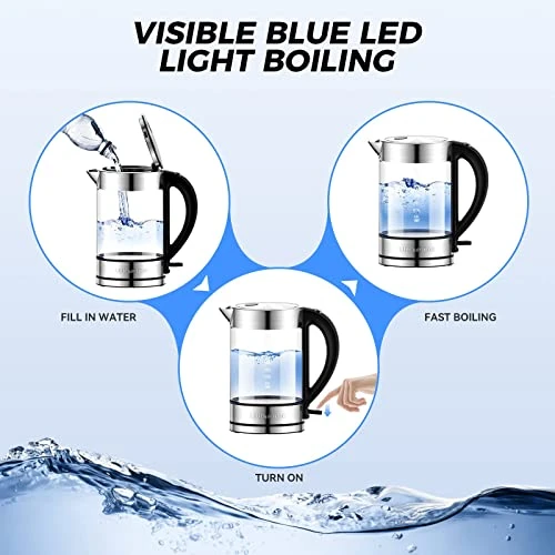 Electric Kettle 1500W,1.7L Borosilicate Glass Tea Kettle With LED Light, Water Kettle Electric Fast Boiling, Auto Shut-Off And Boil-Dry Protection, BPA Free 6 Electric Kettle 1500W,1.7L Borosilicate Glass Tea Kettle With LED Light, Water Kettle Electric Fast Boiling, Auto Shut-Off And Boil-Dry Protection, BPA Free - Image 4