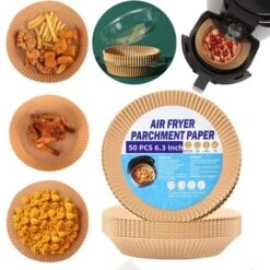 Air Fryer Liners Disposable, 50 PCS 6.3 Inch Air Fryer Parchment Paper Liners Nonstick Oil Resistant Waterproof Baking Paper Sheets Fryer Filter Paper For Air Fryer Microwave Oven Roasting