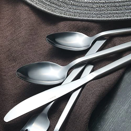 Cube 20-Piece Forged Silverware Set Stainless Steel Flatware Set,Service For 4,Matte Satin Polished Cutlery Set,Dishwasher Safe 4 Cube 20-Piece Forged Silverware Set Stainless Steel Flatware Set,Service For 4,Matte Satin Polished Cutlery Set,Dishwasher Safe - Image 2