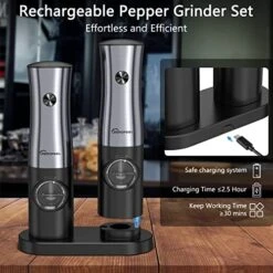 Electric Salt And Pepper Grinder Set - Rechargeable Pepper Grinder Set With Large Capacity, Adjustable Coarseness And Charging Base - Stainless Steel Pepper Mill Set With White Light 7 Electric Salt And Pepper Grinder Set - Rechargeable Pepper Grinder Set With Large Capacity, Adjustable Coarseness And Charging Base - Stainless Steel Pepper Mill Set With White Light -KitchenAid Shop 51PMKgPdr6L