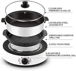 Multifunctional Split Electric Hot Pot, Non-Stick Skillet,Large Capacity 4L For 6~8 People,with Temperature Control Fry, Soup, Stew, Grilling, White, 13.39×8.66×14.17 Inches (HDJ-1350) -KitchenAid Shop 51PR8fvUDmL