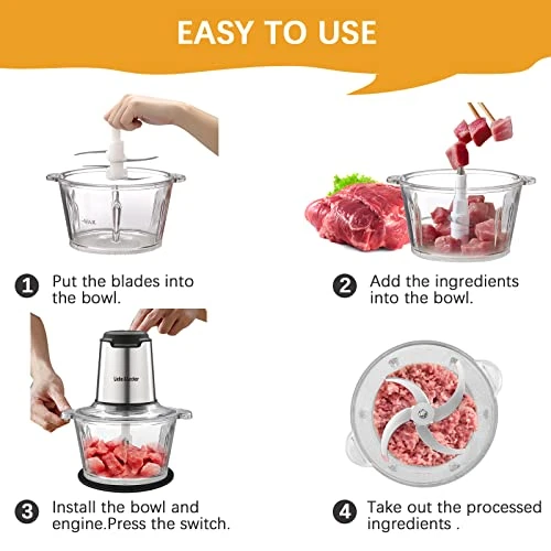 Food Processor, Electric Food Chopper With 2 Bowls 8 Cup And 8 Cup, Meat Grinder With 4 Large Sharp Blades For Meat, Fruits, Vegetables, Baby Food, Nuts, 2 Speed, 350W. Fruits, Vegetables, Baby Food, Nuts, 2 Speed, 350W. 6 Food Processor, Electric Food Chopper With 2 Bowls 8 Cup And 8 Cup, Meat Grinder With 4 Large Sharp Blades For Meat, Fruits, Vegetables, Baby Food, Nuts, 2 Speed, 350W. Fruits, Vegetables, Baby Food, Nuts, 2 Speed, 350W. - Image 4