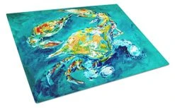 MW1162LCB By Chance Crab In Aqua Blue Glass Cutting Board Large, Decorative Tempered Glass Cutting And Serving Board Large Size Chopping Board,