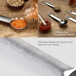 Upgrade Stainless Steel Measuring Spoons Set, Small Tablespoon, Teaspoons, Set 6 With Bonus Leveler, Etched Markings And Removable Clasp For Dry And Liquid, Fits In Spice Jars -KitchenAid Shop 51Pw2WGL66L