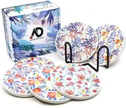 Set Of 6 Coasters With Holder For Drinks Absorbing Round Ceramic Stone Coaster With Cork Base,Tabletop Protection Mat For Mugs And Cups,Office,Kitchen (Colorful With Holder) -KitchenAid Shop 51Q ZDa7qoL. AC