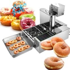 Automatic Donut Machine, 4 Rows Commercial Digital Donut Fryer Commercial Mini Donut Maker Donut Machine Maker Adjustable Donut Thickness Stainless Steel 6L Hopper,110V
