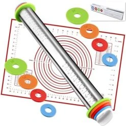 Rolling Pin Nonstick And Silicone Baking Pastry Mat Combo Kit, Adjustable Rolling Pin With Thickness Rings, Rolling Pin For Baking Fondant, Pizza, Pie, Pastry, Pasta, Dough, Cookies (red) -KitchenAid Shop 51Q8qiKzHIL. AC