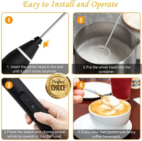 Electric Milk Frother USB Rechargeable 3 Speed Handheld Milk Shaker Maker Frother 2 Stainless Whisks Cappuccino, Bulletproof Coffee, Egg Mix, Keto Diet, Matcha, Hot Chocolate (Black) (101) 4 Electric Milk Frother USB Rechargeable 3 Speed Handheld Milk Shaker Maker Frother 2 Stainless Whisks Cappuccino, Bulletproof Coffee, Egg Mix, Keto Diet, Matcha, Hot Chocolate (Black) (101) - Image 2