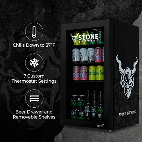 Beverage Refrigerator Cooler With 126 Can Capacity - Mini Bar Beer Fridge With Right Hinge Glass Door - Cools To 37F - Stone Brewing 6 Beverage Refrigerator Cooler With 126 Can Capacity - Mini Bar Beer Fridge With Right Hinge Glass Door - Cools To 37F - Stone Brewing - Image 4