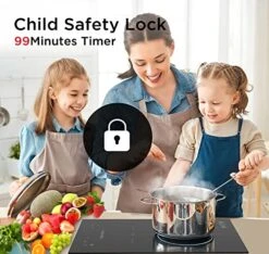 Electric Induction Cooktop,COOKTRON Built-in Electric Stovetop With 10 Power Levels, 3300W,Child Lock, Timer, Touch Control, 2 Burner Induction, Pause Function, 220-240V,Hard Wire(No Plug) -KitchenAid Shop 51QGc8ybkPL