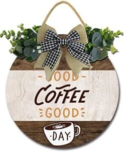 Good Coffee Good Day Coffee Bar Sign Rustic Decor Farmhouse Wall Decor， Wooden Round Retro Coffee Bar Decor Coffee Lover Coffee Station Decor Home Office Kitchen -KitchenAid Shop 51QQE2dBHKL. AC