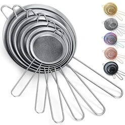 Fine Mesh Strainer 6 Pieces Set, Flour Sifter For Baking, Stainless Steel Clander, Matcha Tea Strainer, Gravy Separator, Stasher Sieve Pasta Strainers