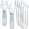 15 Piece Transparent Plastic Serving Utensils Set - Includes 10" Spoons, Tongs, Forks - Disposable Serving Trays And Platters For Kitchen Dining, Buffet Cutlery Sets, Trays For Serving Food (15pk)