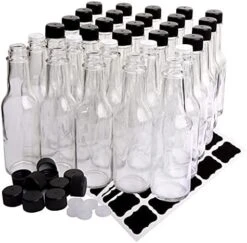 30 Pack Hot Sauce Bottles, 5oz Clear Woozy Bottles With Leak Proof Black Screw Caps And Snap On Dripper Inserts, Empty Beverage Bottles With Labels -KitchenAid Shop 51QdViYHJnS. AC