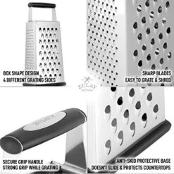 (Large) 4-Sided Cheese Grater - Stainless Steel Grater With Easy Grip Handle & Anti-Skid Base - Wide Grating Surface Box Grater With Sharp Blades For Parmesan Cheese, Ginger, Vegetables, & More -KitchenAid Shop 51QgGpgKJIL