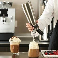 CURTA Professional Whipped Cream Dispenser, 18-8 Stainless Steel Food Grade Cream Whipper, Cream Maker With 3 Decorating Stainless Steel Nozzles, 500ml / 1 Pint Canister, N2O Chargers (Not Included) -KitchenAid Shop 51Qj06LzssL