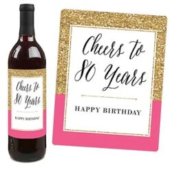 Chic 80th Birthday - Pink, Black And Gold - Birthday Gift For Women - Wine Bottle Label Stickers - Set Of 4 -KitchenAid Shop 51Qktow29SL
