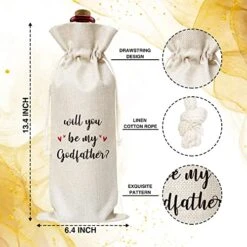 Godfather Wine Gift Bag, Cotton Burlap Wine Bags, Will You Be My Godfather, Baptism/Godparents Proposal/Communion Christening Gifts - 11 -KitchenAid Shop 51QnoknX72L