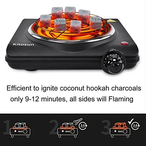 Electric Charcoal Burner - Single Coil Hot Plate Charcoal Starter Cooking Heater Stainless With Steel Grill ETL Certified Countertop Cooktop For Home Kitchen BBQ RV 6 Electric Charcoal Burner - Single Coil Hot Plate Charcoal Starter Cooking Heater Stainless With Steel Grill ETL Certified Countertop Cooktop For Home Kitchen BBQ RV - Image 4