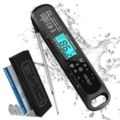 Digital Meat And Food Thermometer For Cooking And Grilling, Waterproof Instant-Read Cooking Thermometer, Kitchen Probe Thermometer For Baking, Roasting, Smoking, Deep Frying (Black)