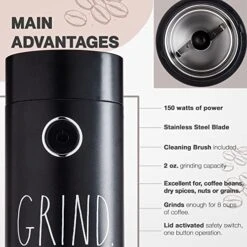 Electric Coffee Grinder, Perfect Grinder For Coffee, French Press, Espresso, And Drip Coffee, Grinders For Spices, Seeds, Nuts, Grains, And Herbs