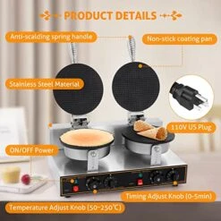 Ice Cream Cone Maker Commercial Waffle Cone Maker Machine Stainless Steel Electric Cone Waffle Maker Non-Stick Double Head Egg Roll Mold For Restaurant Home Use, 110V 2400W -KitchenAid Shop 51RcHyzJMTL