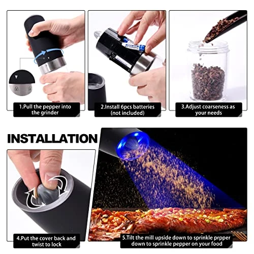 Gravity Electric Pepper Grinder, Salt Or Pepper Mill & Adjustable Coarseness, Battery Powered With LED Light, One Hand Automatic Operation 5 Gravity Electric Pepper Grinder, Salt Or Pepper Mill & Adjustable Coarseness, Battery Powered With LED Light, One Hand Automatic Operation - Image 3