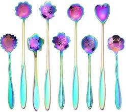 9 Pcs Flower Spoon Coffee Teaspoon Set, ESRISE Stainless Steel Tea Spoon Dessert Spoon, Cute Demitasse Scoop For Stirring Drink Mixing Milkshake Jam (Multi) -KitchenAid Shop 51RlNDrcV6L. AC