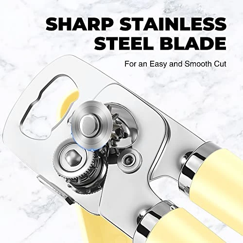 Can Opener Manual, Heavy Duty Handheld Can Opener With Stainless Steel Sharp Blade, Hand Can Opener With Ergonomic Hand Grip And Larger Turning Knob, Built In Bottle Opener(Yellow) 5 Can Opener Manual, Heavy Duty Handheld Can Opener With Stainless Steel Sharp Blade, Hand Can Opener With Ergonomic Hand Grip And Larger Turning Knob, Built In Bottle Opener(Yellow) - Image 3