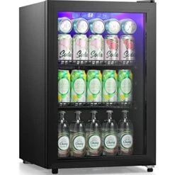 Beverage Refrigerator Cooler - Mini Fridge Soda Or Beer, Wine Or Champagne Cooler For Home/Bar/Office,Adjust Temperature With Glass Door,Shelves,Black Touch Control Panel,2.4Cu.Ft……