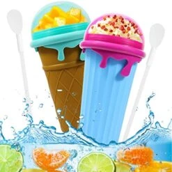 Slushy Maker Cup,Slushy Maker Squeeze Cup,Quick Frozen Smoothies Cups Frozen Magic Cup,Summer Juice Ice Cream Cup,DIY Homemade Smoothie Cups,Reusable Silicon Ice Cup With Straw Spoon 2PCS Blue+Red -KitchenAid Shop 51S5NolKKdL. AC