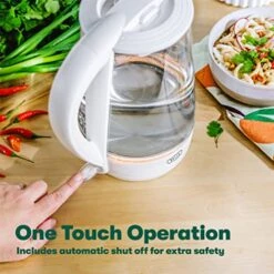 Bella 1.7 Liter Glass Electric Kettle, Quickly Boil 7 Cups Of Water In 6-7 Minutes, Soft Orange LED Lights Illuminate While Boiling, Cordless Portable Water Heater, Carefree Auto Shut-Off, White -KitchenAid Shop 51S6idG5CkL