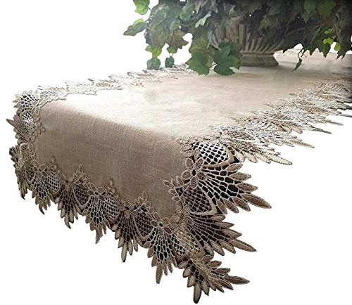 Lace 54" Table Runner Dresser Scarf Neutral Earth Tones European Lace 3 Lace 54" Table Runner Dresser Scarf Neutral Earth Tones European Lace