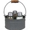 Primitive Industrial Galvanized Bucket Mason JAR Salt Pepper & Tooth Pick Caddy