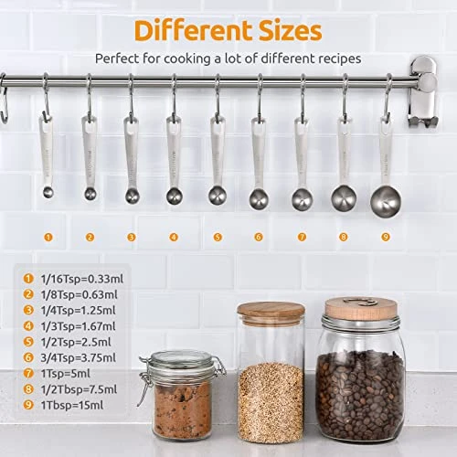 Measuring Spoons: U-Taste 18/8 Stainless Steel Measuring Spoons Set Of 9 Piece: 1/16 Tsp, 1/8 Tsp, 1/4 Tsp, 1/3 Tsp, 1/2 Tsp, 3/4 Tsp, 1 Tsp, 1/2 Tbsp & 1 Tbsp Dry And Liquid Ingredients 3 Measuring Spoons: U-Taste 18/8 Stainless Steel Measuring Spoons Set Of 9 Piece: 1/16 Tsp, 1/8 Tsp, 1/4 Tsp, 1/3 Tsp, 1/2 Tsp, 3/4 Tsp, 1 Tsp, 1/2 Tbsp & 1 Tbsp Dry And Liquid Ingredients