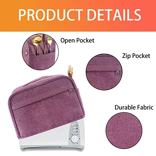 2 Slice Toaster Cover, Toaster Bags With Pockets, Bread Toaster Oven Dustproof Cover, Toaster Storage Bag, Appliance Covers For Kitchen Small Appliance, Fingerprint Protection, Gift For Women (S, Purple) 4 2 Slice Toaster Cover, Toaster Bags With Pockets, Bread Toaster Oven Dustproof Cover, Toaster Storage Bag, Appliance Covers For Kitchen Small Appliance, Fingerprint Protection, Gift For Women (S, Purple) - Image 2