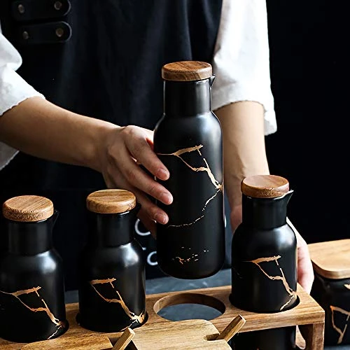 2 Pack Ceramic Oil And Vinegar Soy Sauce Maple Syrup Dispenser Bottle For Kitchen 380ml (Black) 5 2 Pack Ceramic Oil And Vinegar Soy Sauce Maple Syrup Dispenser Bottle For Kitchen 380ml (Black) - Image 3