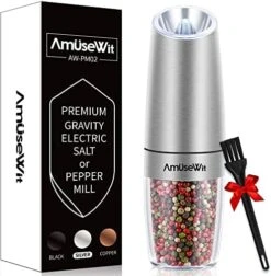 Gravity Electric Salt And Pepper Grinder Set【White Light】- Battery Operated Automatic Salt And Pepper Mills,Adjustable Coarseness,One-Handed Operation,Utility Brush,Stainless Steel By AmuseWit -KitchenAid Shop 51T5THXdDNL. AC
