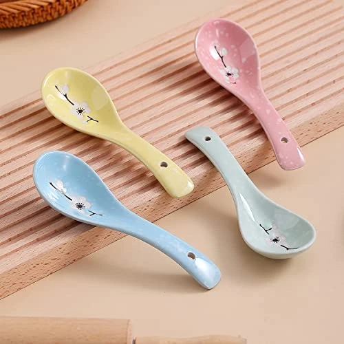 Ceramic Soup Spoons 4 Pieces, Asian Chinese Japanese Korea Porcelain Soup Spoon For Soup, Dumpling, Wonton, Cereal 7 Ceramic Soup Spoons 4 Pieces, Asian Chinese Japanese Korea Porcelain Soup Spoon For Soup, Dumpling, Wonton, Cereal - Image 5