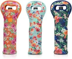 Wine Tote Carrier Bag With Magnetic Handle Clasp From Made Easy Kit Neoprene Champagne Bottle Protective Travel Or Gift Bag - Set Of 3 (Floral Patterns) -KitchenAid Shop 51TSDNFjhML. AC