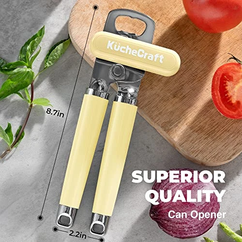 Can Opener Manual, Heavy Duty Handheld Can Opener With Stainless Steel Sharp Blade, Hand Can Opener With Ergonomic Hand Grip And Larger Turning Knob, Built In Bottle Opener(Yellow) 6 Can Opener Manual, Heavy Duty Handheld Can Opener With Stainless Steel Sharp Blade, Hand Can Opener With Ergonomic Hand Grip And Larger Turning Knob, Built In Bottle Opener(Yellow) - Image 4
