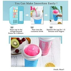 DIY Slushie Maker Cup, Quickly Frozen Cup Cooling Maker Cup, Portable Icy Silicone Cup Homemade Milk Shake Ice Cream Maker For Children And Family(Blue)