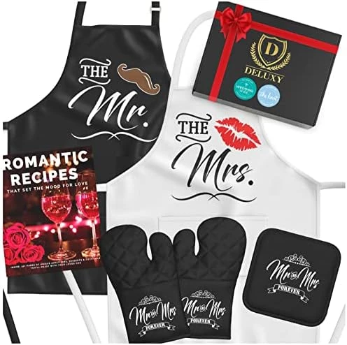 DELUXY Mr And Mrs Aprons - Wedding Gifts For Couple Unique 2023, Cool Bridal Shower Gifts For Bride & Groom, Engagement Gifts 6 DELUXY Mr And Mrs Aprons - Wedding Gifts For Couple Unique 2023, Cool Bridal Shower Gifts For Bride & Groom, Engagement Gifts - Image 4