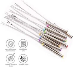 OODiTREE Fondue Forks Set Of 12 With Storage Box Mini Cheese Pot Chocolate Fountain Party Stainless Steel 9.5" Roasting Sticks Dessert Skewers Heat Resistant Multi Color Kitchen Accessories 12 PCS 8 OODiTREE Fondue Forks Set Of 12 With Storage Box Mini Cheese Pot Chocolate Fountain Party Stainless Steel 9.5" Roasting Sticks Dessert Skewers Heat Resistant Multi Color Kitchen Accessories 12 PCS -KitchenAid Shop 51TjaCHwV1L